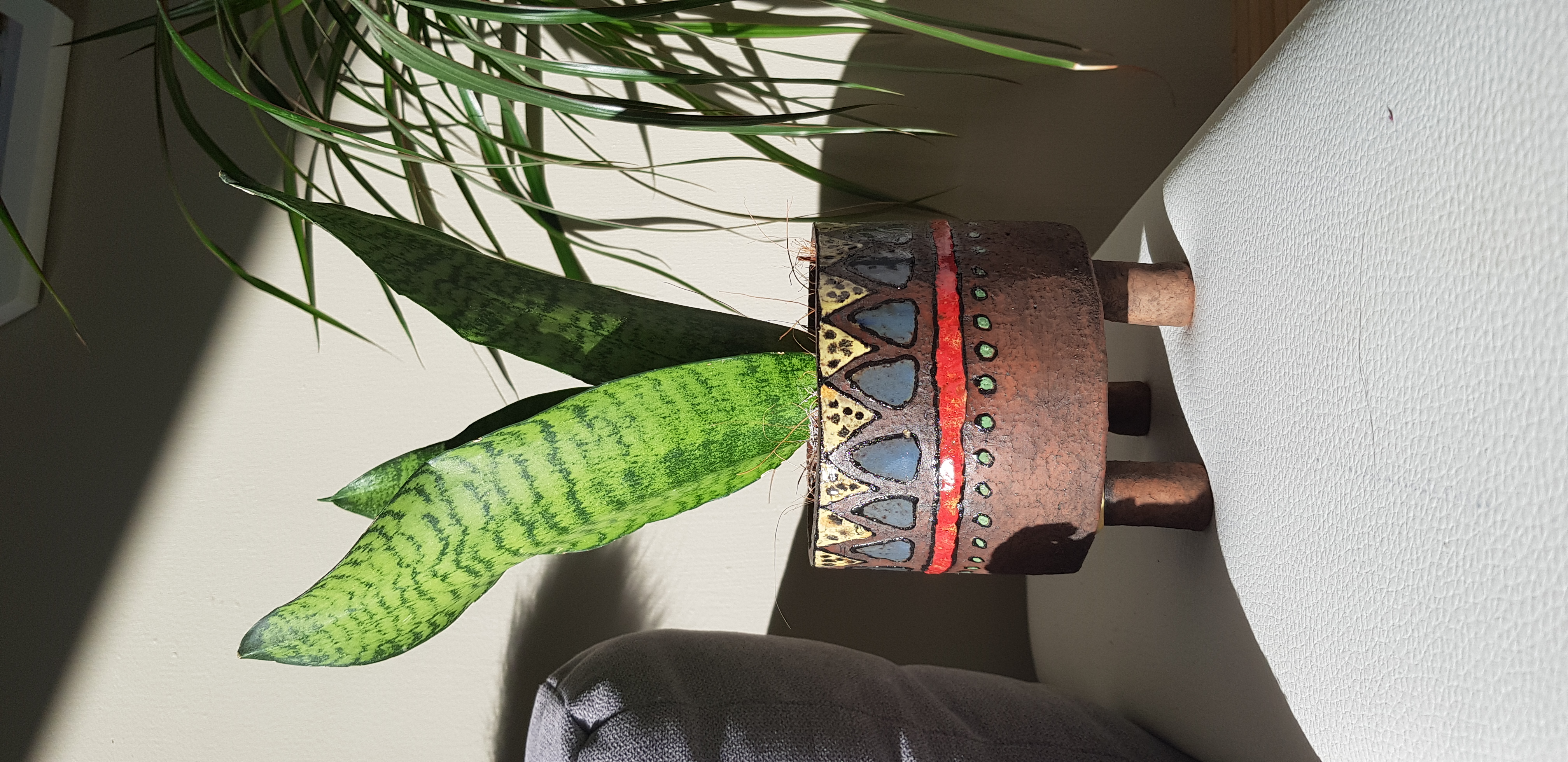 Tribal Sunrise Pedestal Planter ceramic piece