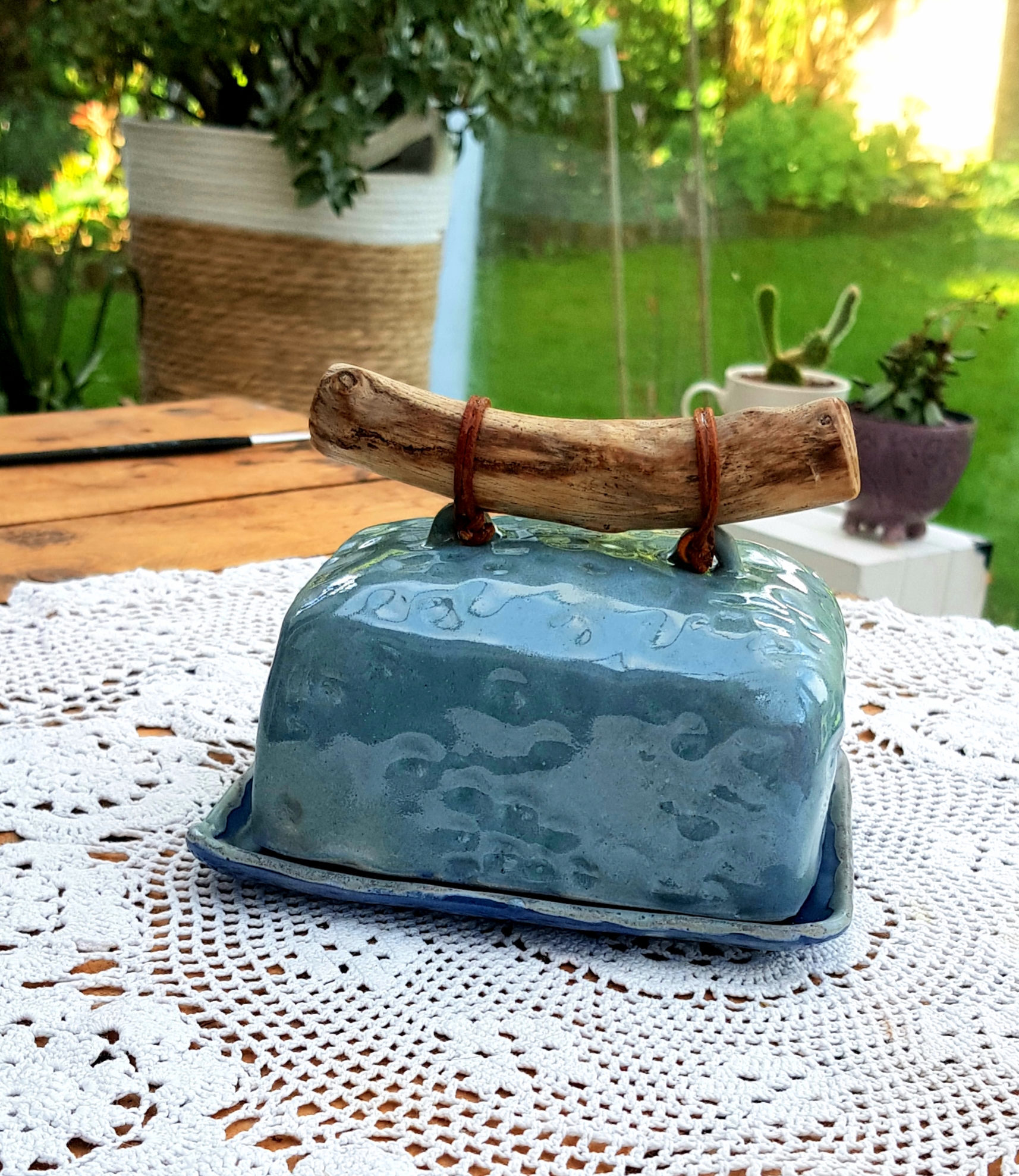 Driftwood Handle Butter Keeper ceramic piece