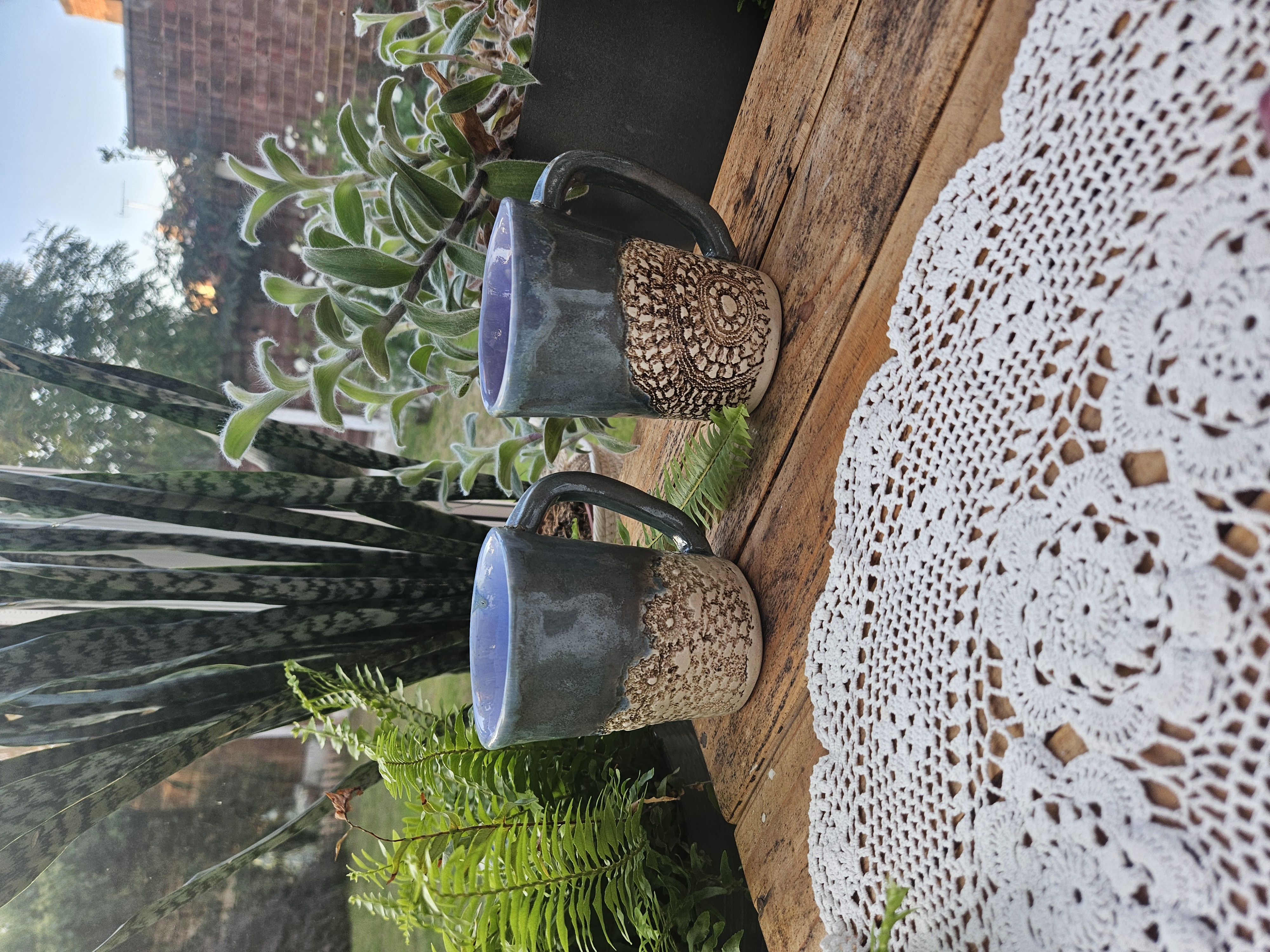 Forest Lace Mugs (Pair) – Sage & Lilac ceramic piece