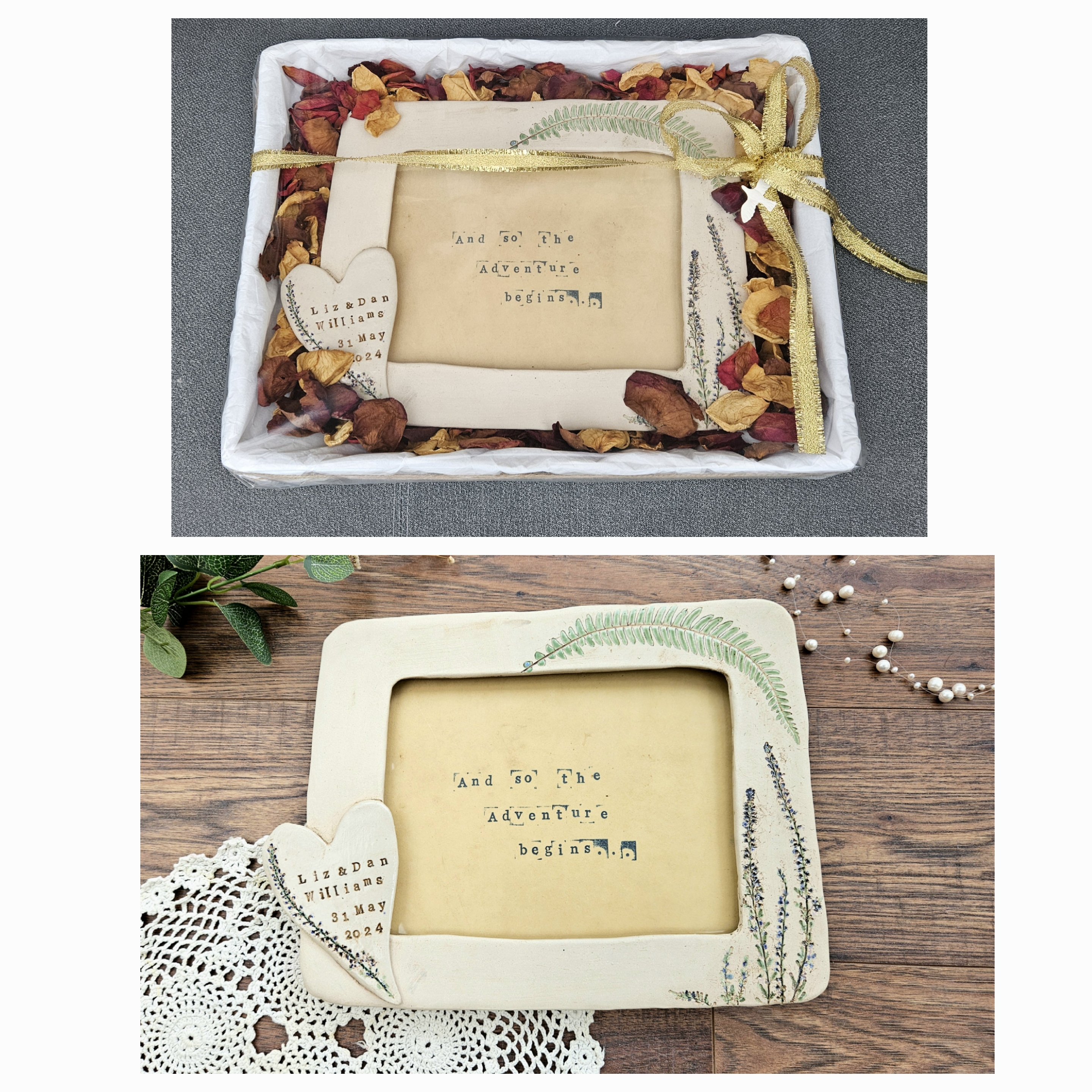 Adventure Begins Wedding Frame Gift Set ceramic piece