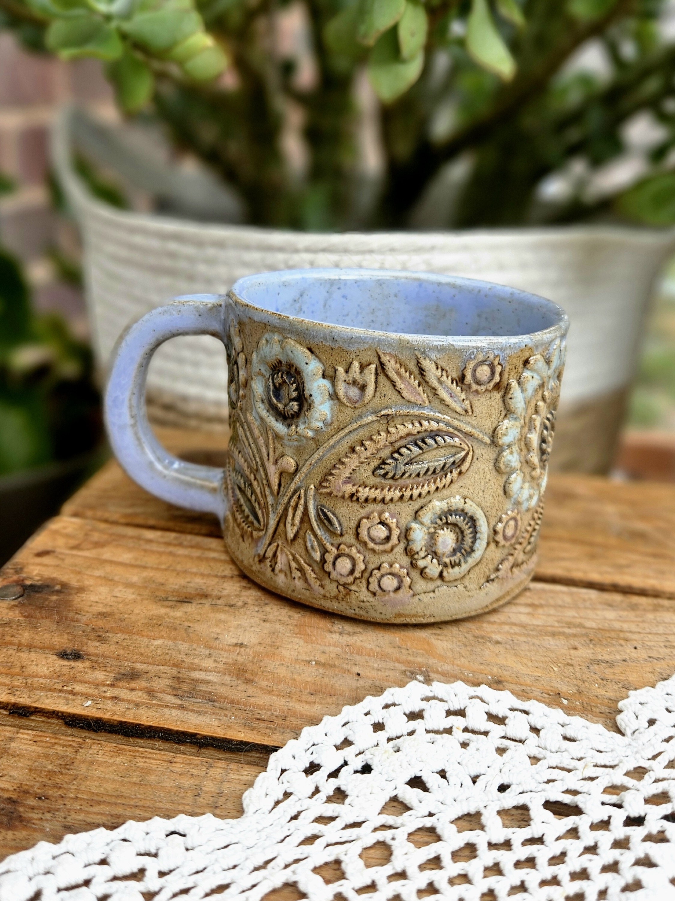 Seafoam Lace Mugs (Pair) ceramic piece