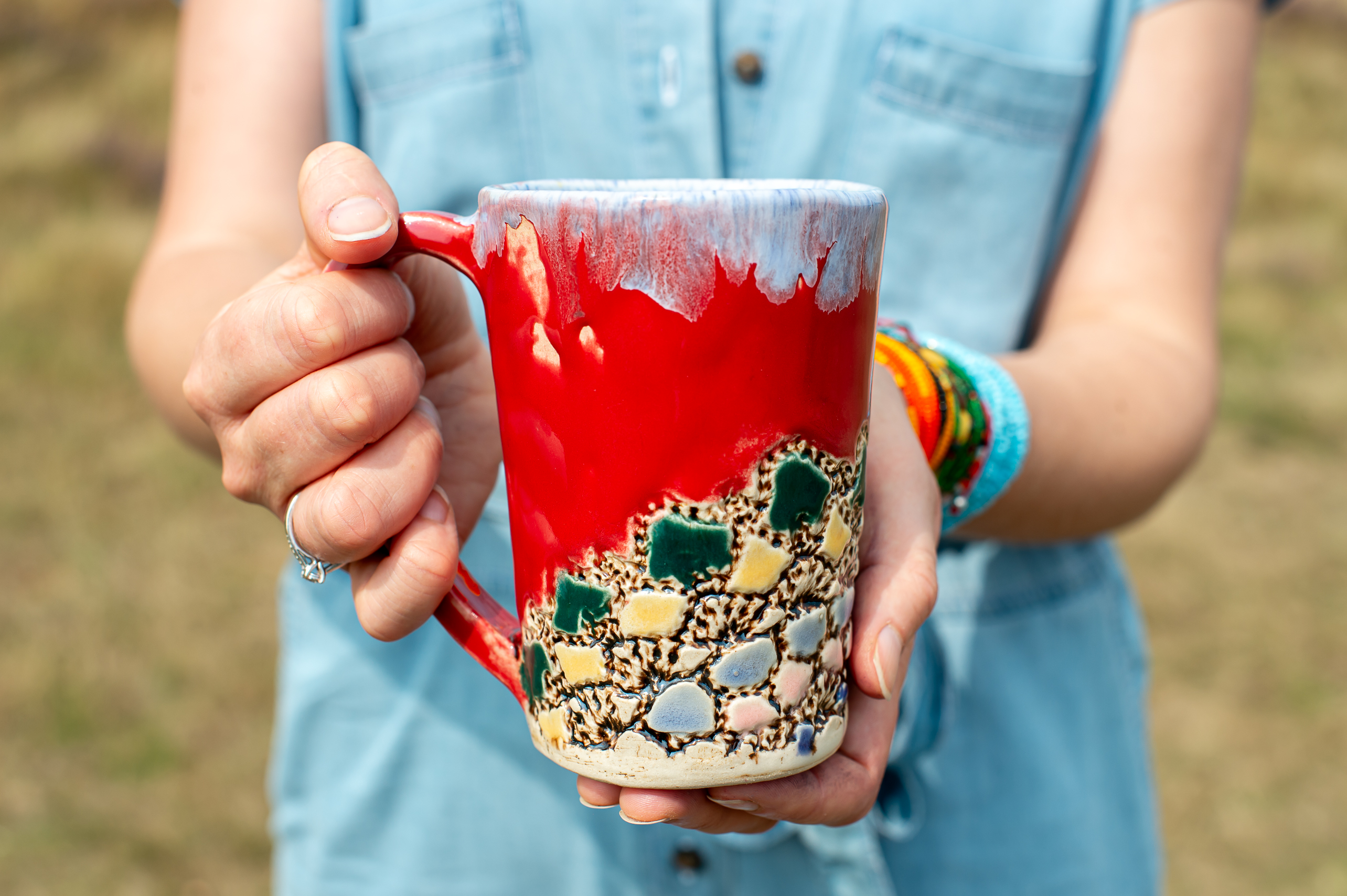 Crimson Lace Landscape Mug — Front View ceramic piece