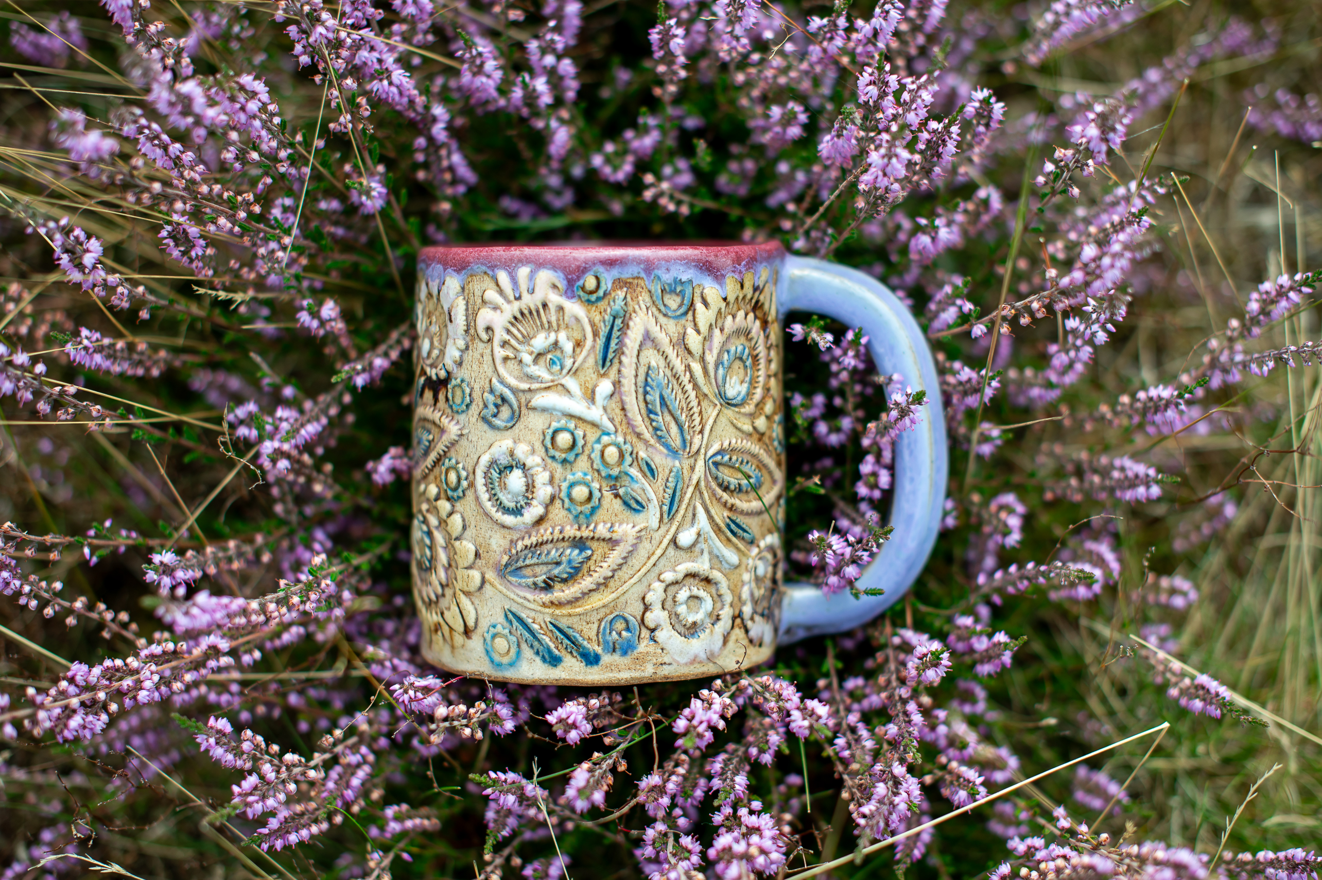 Charcoal Lace Mug – Lavender Interior ceramic piece