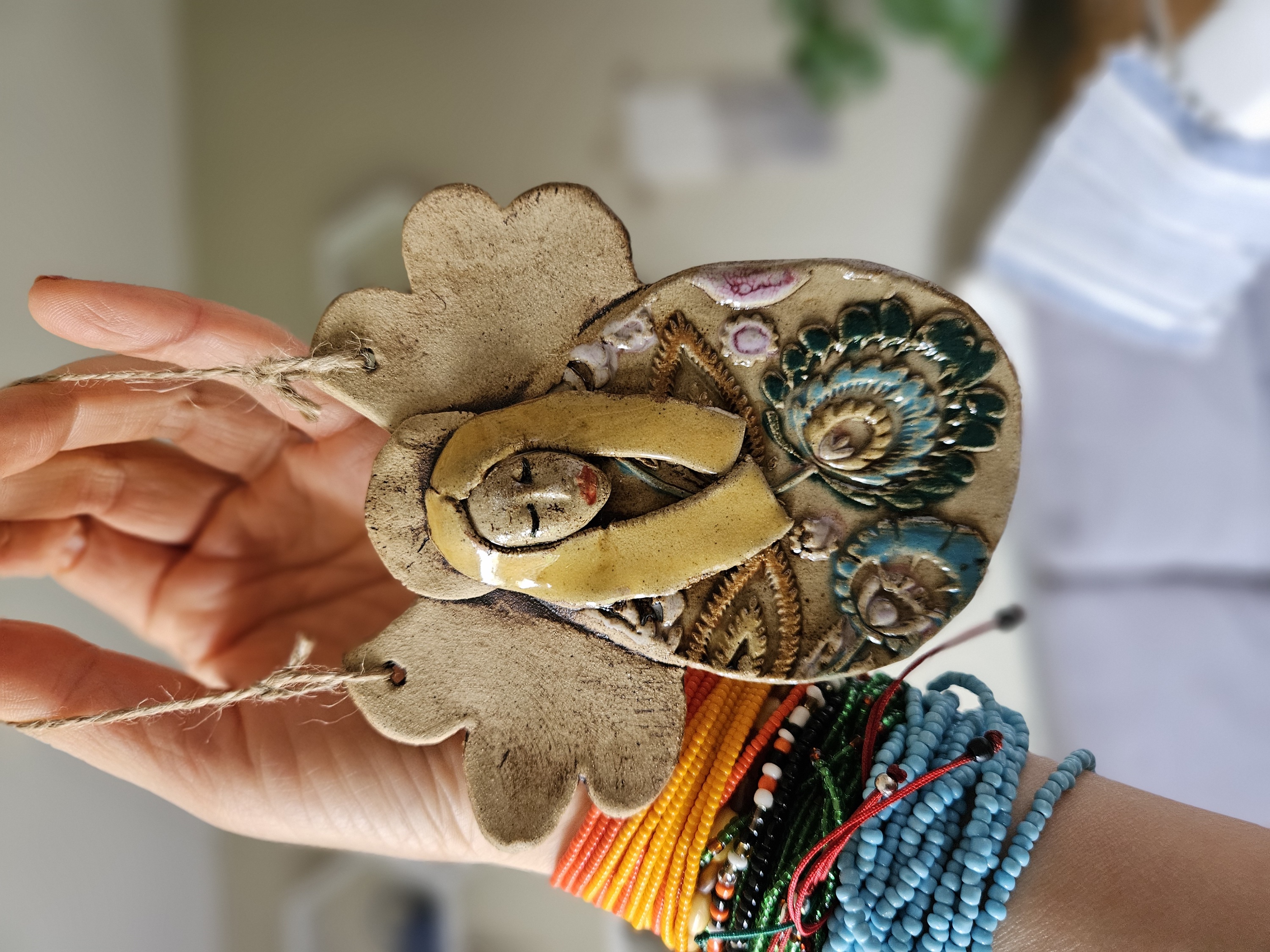 Peacock Wing Angel – Hanging Ornament ceramic piece